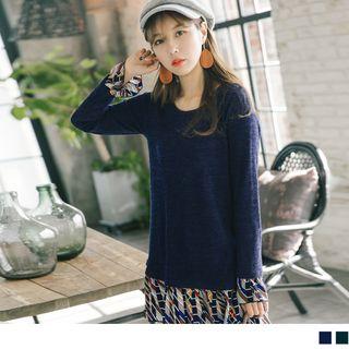 Pattern Panel Hem Mock Two Piece Top