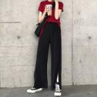 Side-slit Wide-leg Pants Black - One Size