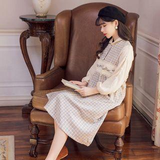 Long-sleeve Plaid Button-up Midi Dress