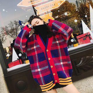 Plaid V-neck Chunky Cardigan
