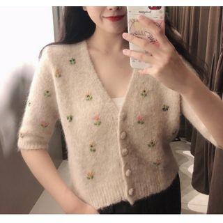 Short-sleeve Floral Embroidered Knit Top / Knit Camisole Top