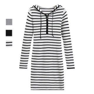 Half-zip Hooded Knit Mini Sheath Dress