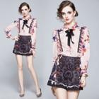 Set: Floral Print Blouse + Shorts