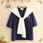 Detachable Sailor-collar Printed Short-sleeve Top