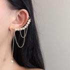 Faux Pearl Ear Cuff Silver Earring & Clip On Earring - Asymmetric Earring - Gold - One Size