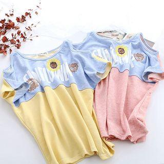 Print Short-sleeve Cold Shoulder T-shirt