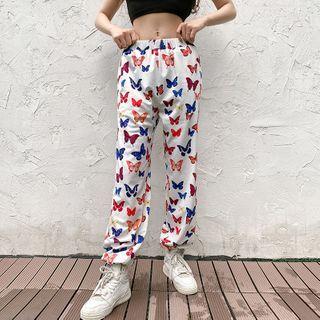 Butterfly Print Cropped Harem Pants