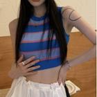 Striped Cropped Tank Top Blue - One Size