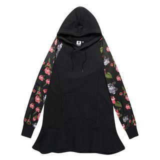 Floral-sleeve Hooded Pullover Dress