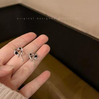 Heart Stud Earring 1 Pair - Silver & Black - One Size