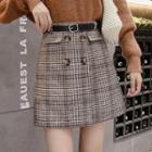 High-waist Button Accent Plaid Skirt
