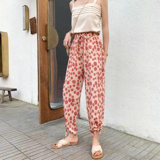 Tie-cuff Dotted Harem Pants