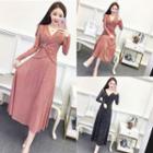 Long Sleeve Buckled Sheer A Line Dress