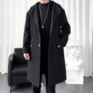 Hooded Double-breasted Fleece Long Coat