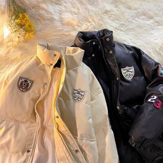 Faux Leather Badge Padded Coat