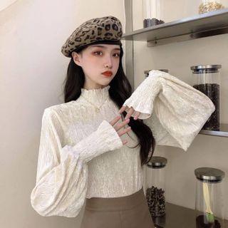 Bell-sleeve Plain Velvet Top