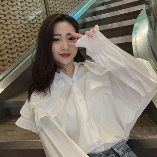 Long-sleeve Ruffle Shirt White - One Size