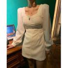 Plain Square-neck Long-sleeve Slim-fit Dress