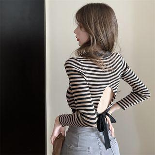 Details Open Tie-back Striped Knit Crop Top Stripe - One Size