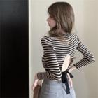 Details Open Tie-back Striped Knit Crop Top Stripe - One Size