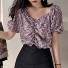 Floral Cropped Puff-sleeve Shirt