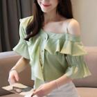 Ruffle Cold Shoulder Flared-sleeve Blouse