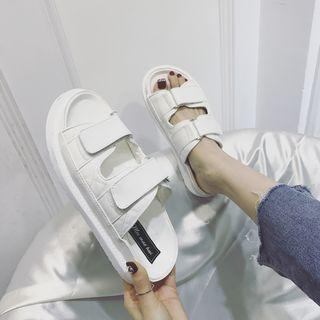 Adhesive Strap Faux Leather Sandals