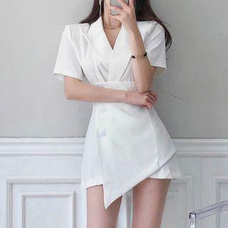 Short-sleeve Button-up Mini A-line Dress