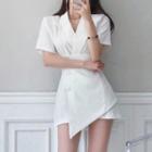 Short-sleeve Button-up Mini A-line Dress