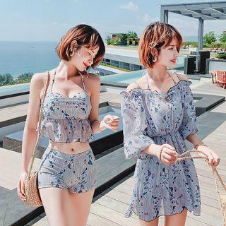 Set: Floral Print Tankini + Cover-up Top