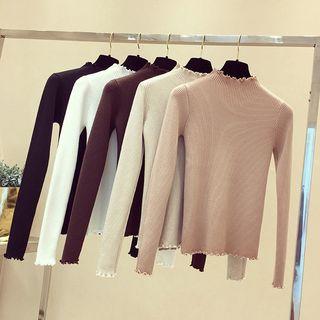 Frill Trim Mock-neck Long-sleeve Top