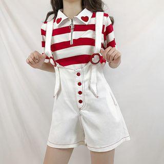 Striped Short-sleeve Polo Shirt / Jumper Shorts