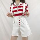 Striped Short-sleeve Polo Shirt / Jumper Shorts