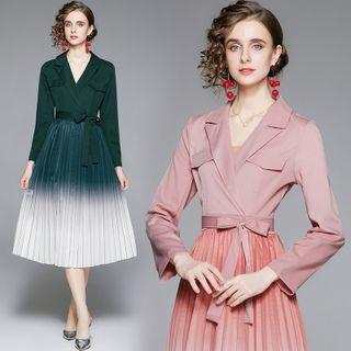 Ombre Pleated Panel Midi A-line Blazer Dress