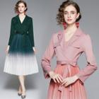 Ombre Pleated Panel Midi A-line Blazer Dress