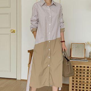Striped Panel Midi Shirtdress