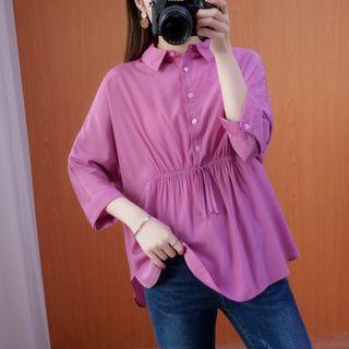 3/4-sleeve Drawstring Henley Shirt