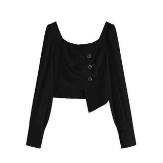 Button-up Asymmetrical Cropped Blouse