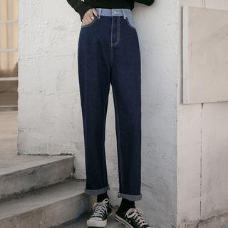 Two-tone High-waist Straight-cut Jeans