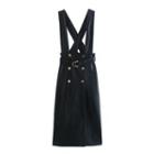 Faux Leather Midi A-line Suspender Skirt