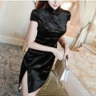 Short-sleeve Slit-side Velvet Mini Qipao