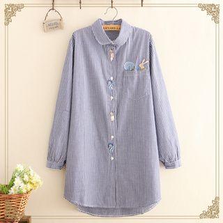 Pinstriped Long Shirt As Shown In Figure - One Size