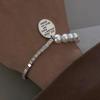 Faux Pearl Lettering Charm Bracelet Silver & White - One Size