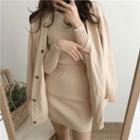 Set: Turtleneck Sweater + Pocketed Long Cardigan + Knit Skirt