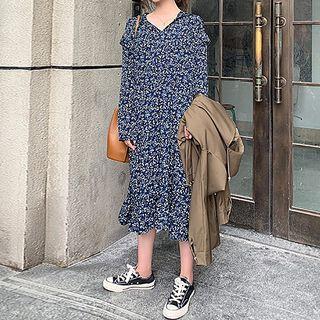 Long-sleeve Floral Hooded Dress