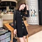 Long-sleeve Buttoned Mini A-line Dress