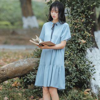 Short-sleeve Shirred Chiffon Dress