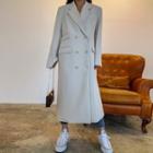 Padded-shoulder Double-breasted Long Coat