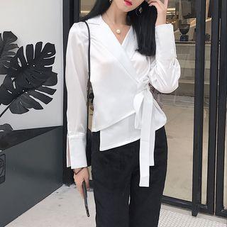 Set: V-neck Long-sleeve Top + Corduroy Pants