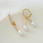 Non-matching Faux Pearl Knot Earring E772 - S925 Silver Needle Studded Earring - Gold - One Size